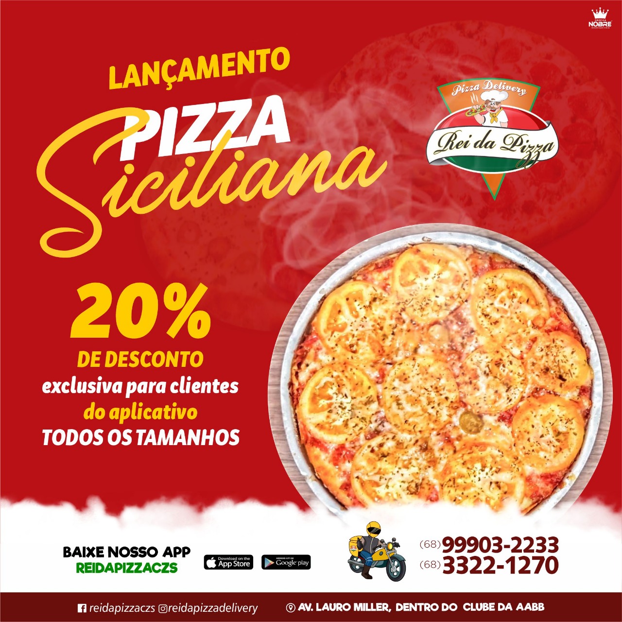 Aproveita o desconto de 20% para pedir 🤳 pelo APP uma #Pizza 🍕 #siciliana hoje na #reidapizzaczs