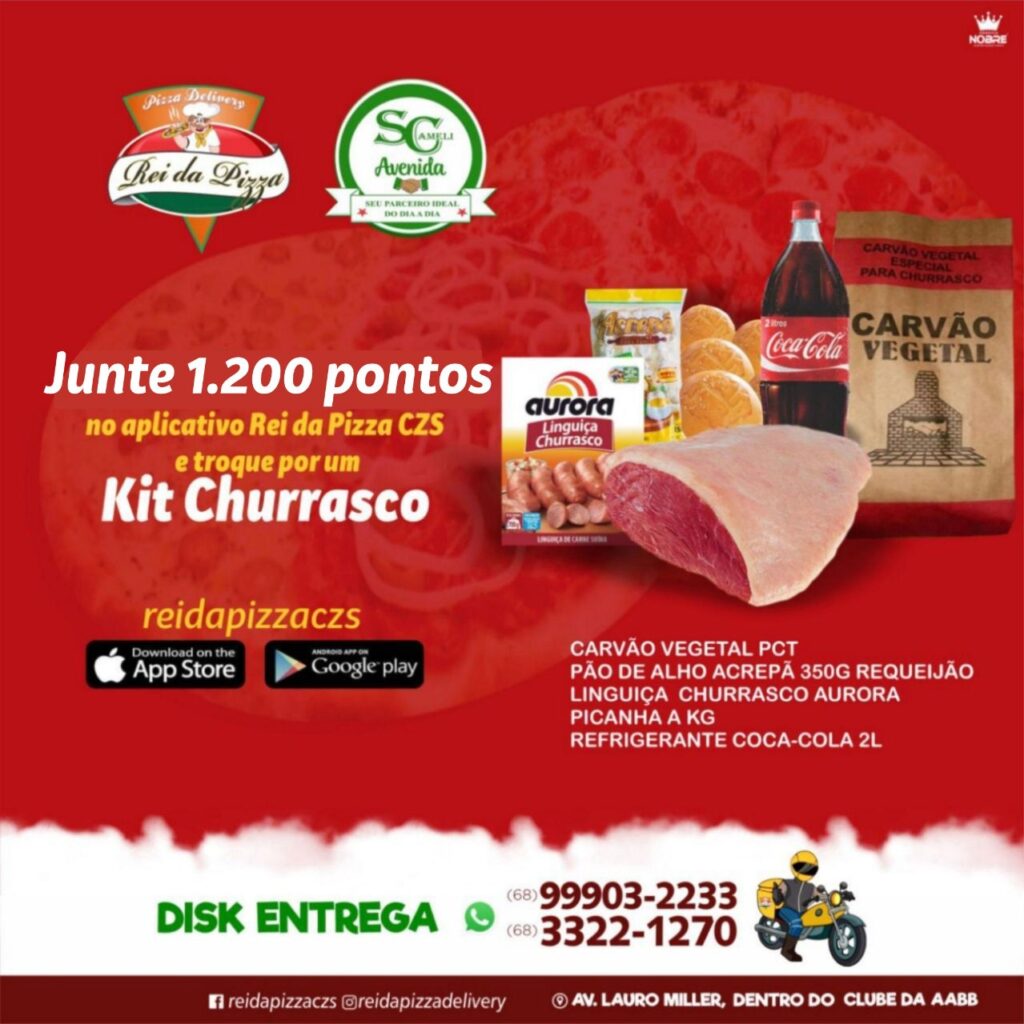 Peça sua #Pizza 🍕 hoje pelo APP 🤳 #reidapizzaczs e acumule pontos para trocar por prêmios exclusivos