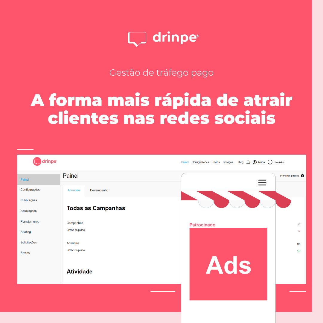 Drinpe, drinpe, gestão de tráfego pago, atrair clientes nas redes sociais, atrair clientes, resultados nas redes sociais